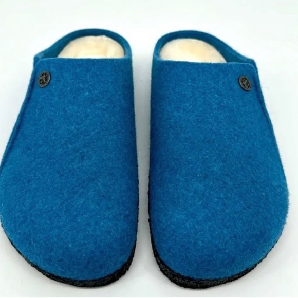 Birkenstock Shoes - Birkenstock slip on clogs blue clogs faux shearling footbed Birks blue clogs 9